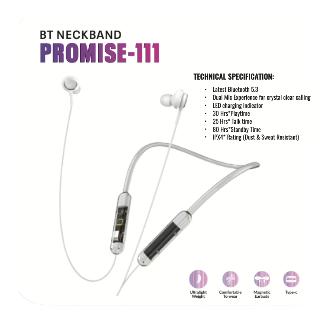 Makzee Promise-11 Transparent neckband with Magnetic Earbuds and Dual Mic