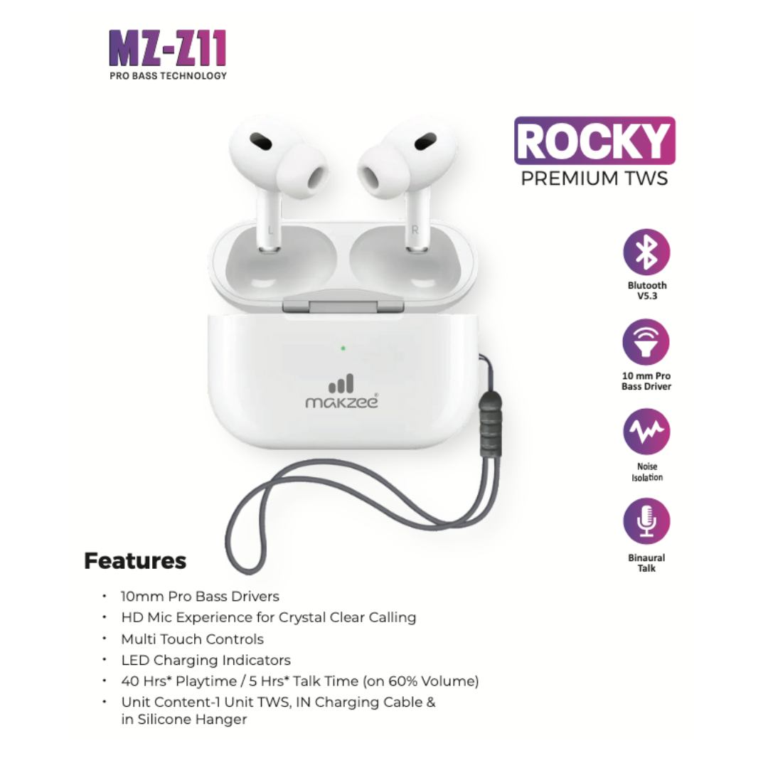Makzee Rocky Premium TWS with silicon hanger