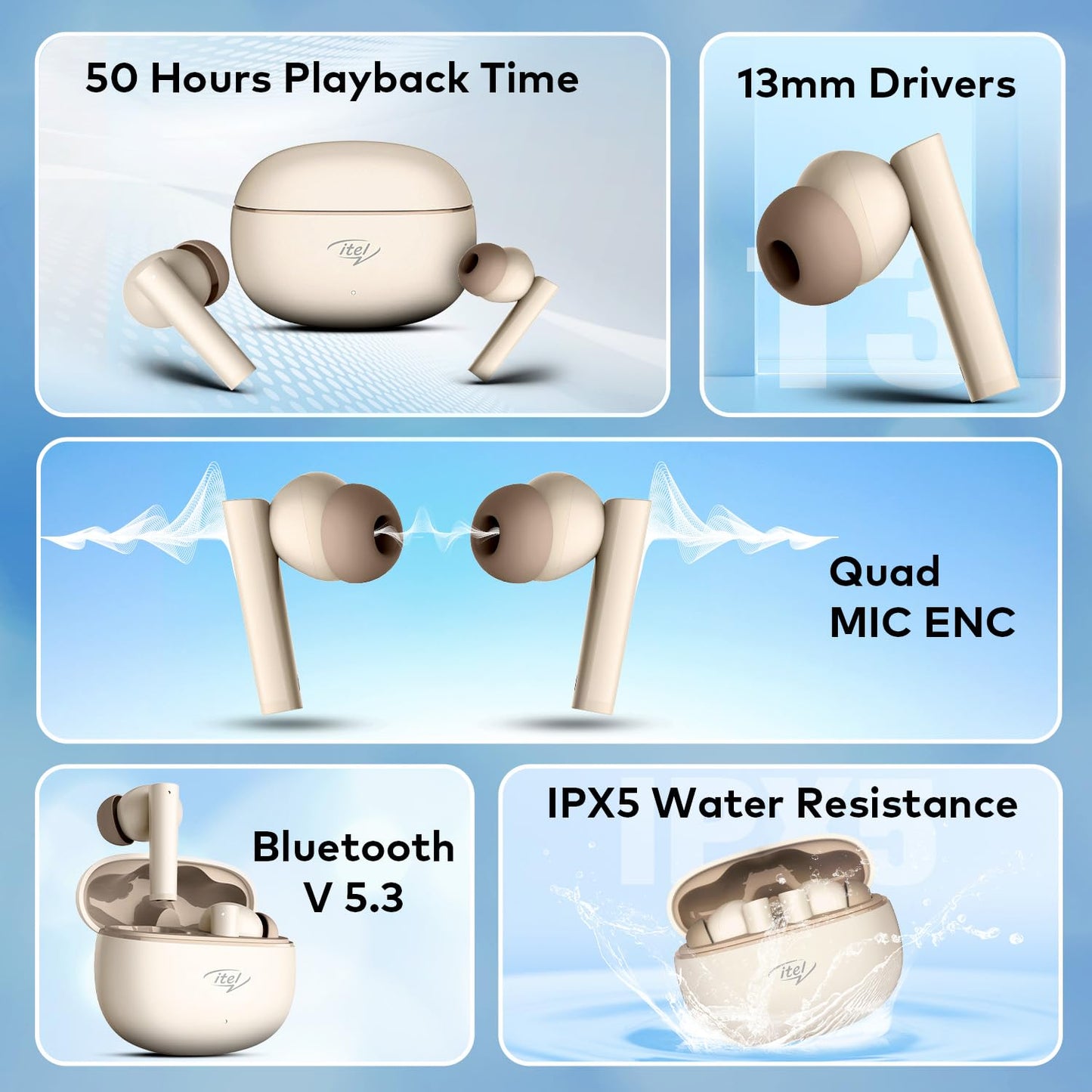itel Buds Ace 2 TWS Earbuds - Quad Mic ENC, 13mm Bass Boost Drivers, 50 Hours Playtime