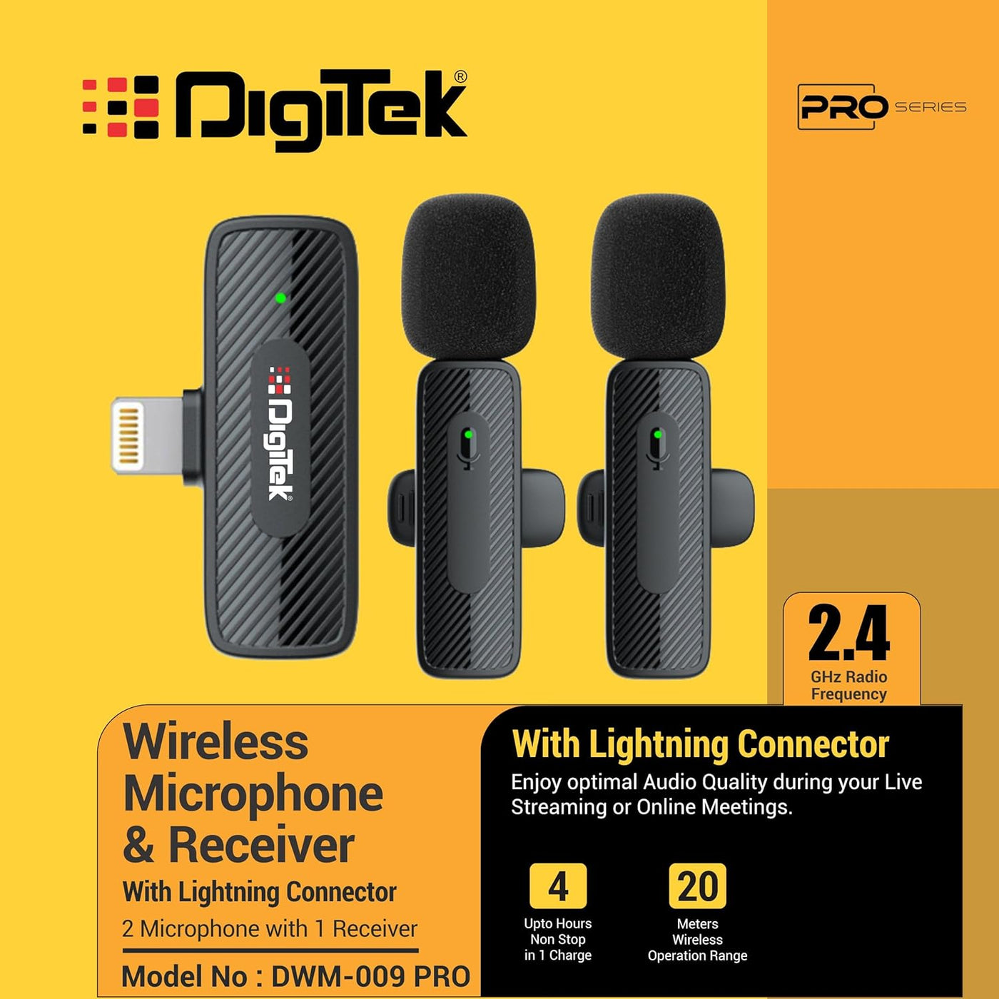 Digitek (DWM-009 PRO) 2.4G 1 Receiver with Lightning Connector & Dual Mic