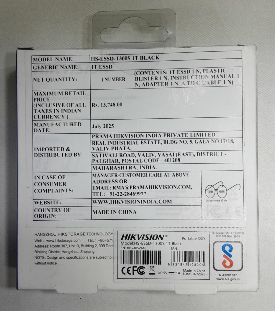 Deal-HIKVISION 1TB Portable External SSD, Ultra Slim Metal Body USB 3.1 T300S