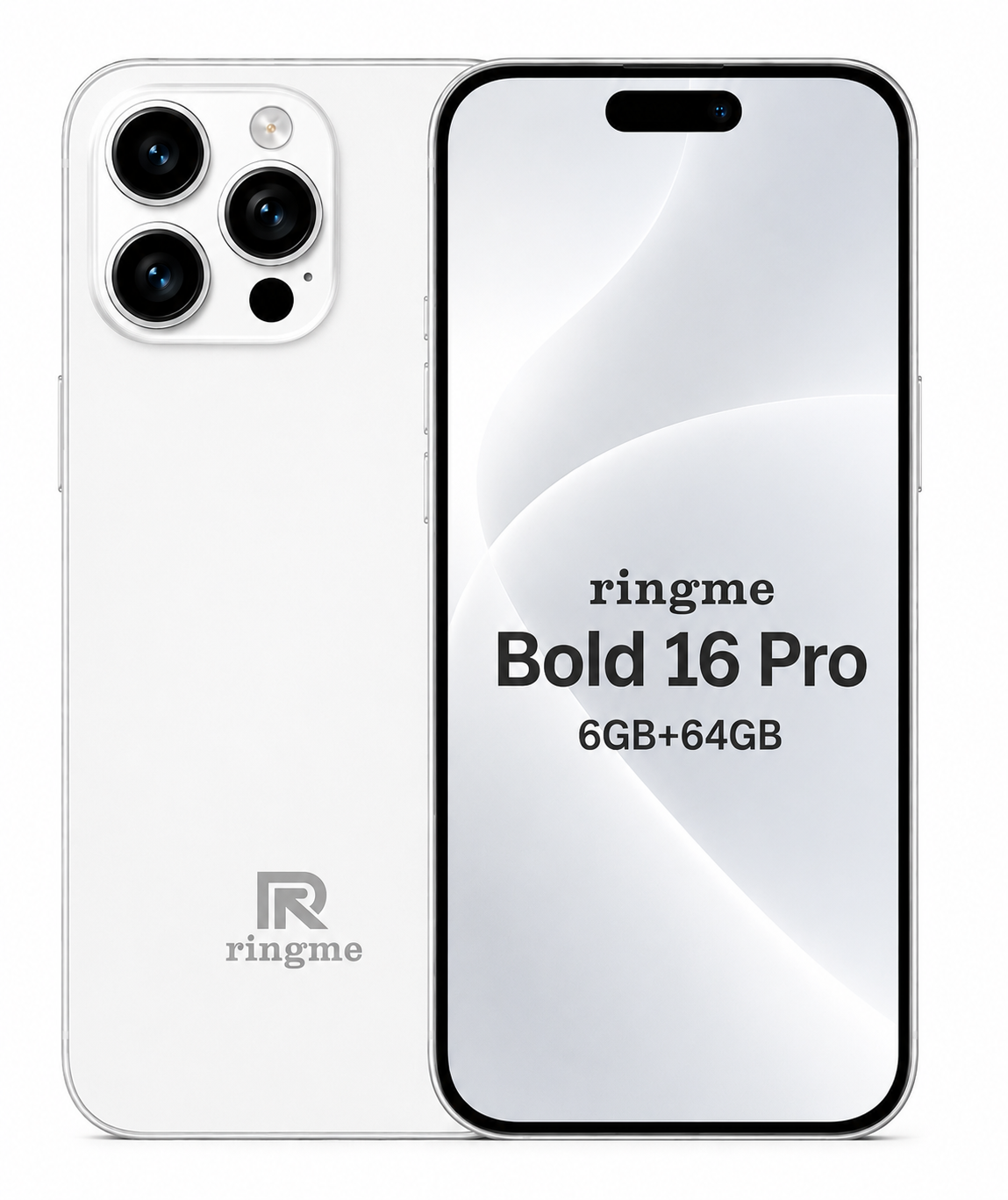 Ringme Bold 16 Pro Smartphone White | 6GB RAM + 64GB Storage | 6.61" HD Incell Display | 4800 mAh Battery