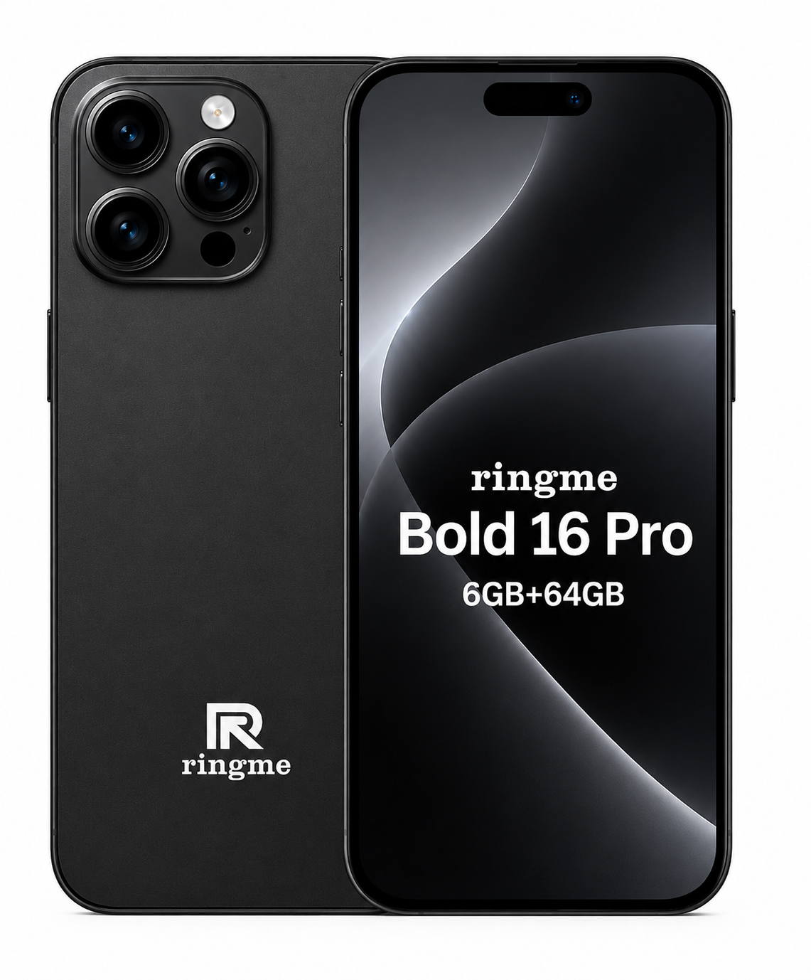 Ringme Bold 16 Pro Smartphone Black | 6GB RAM + 64GB Storage | 6.61" HD Incell Display | 4800 mAh Battery