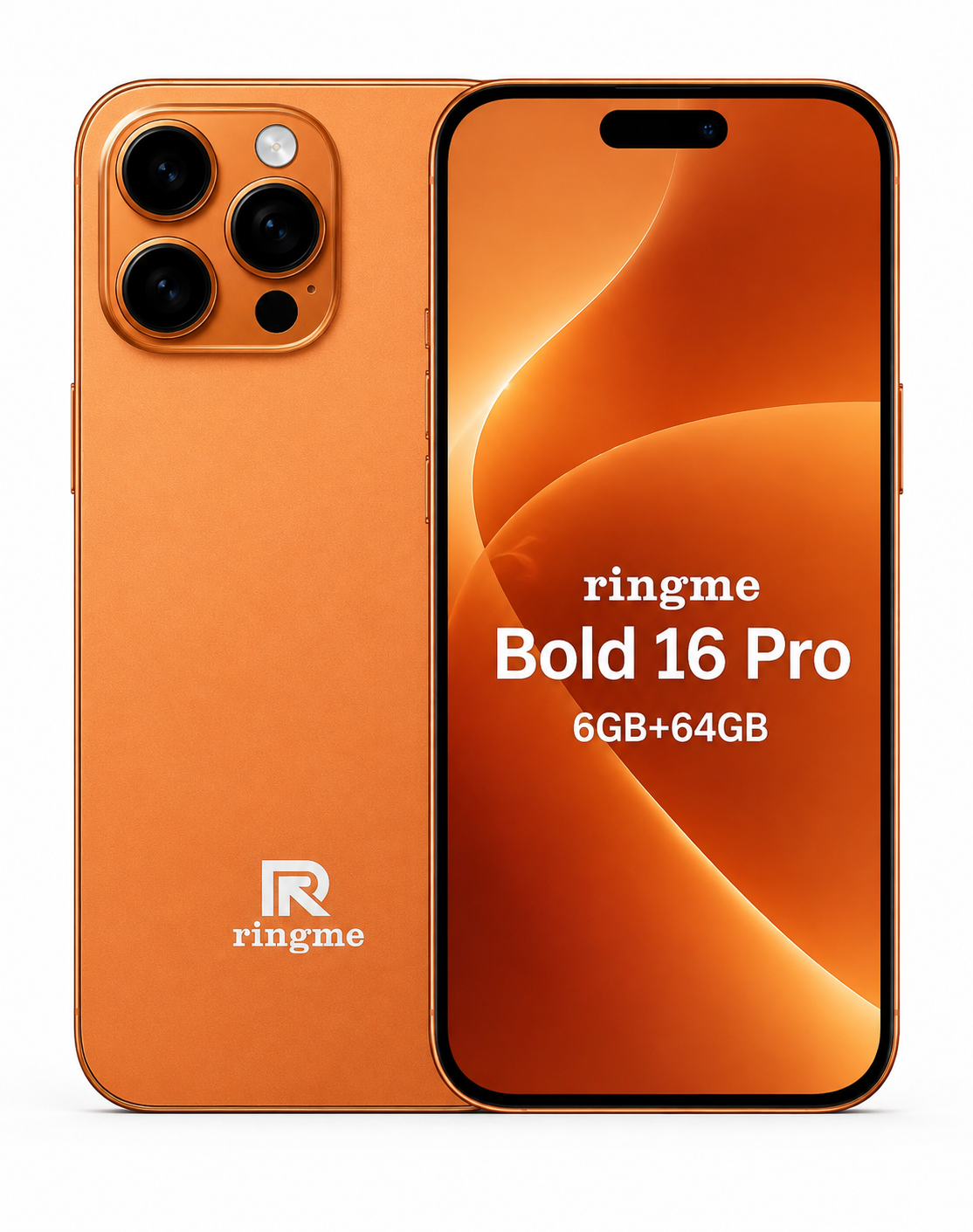 Ringme Bold 16 Pro Smartphone Orange | 6GB RAM + 64GB Storage | 6.61" HD Incell Display | 4800 mAh Battery
