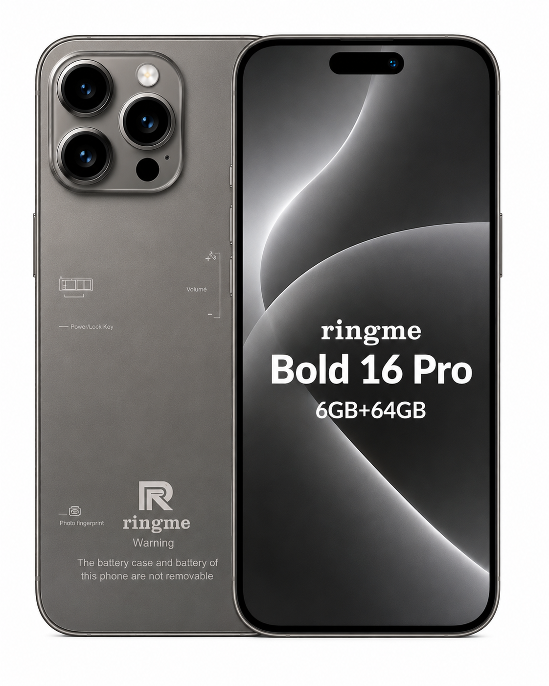 Ringme Bold 16 Pro Smartphone Titanium Gray | 6GB RAM + 64GB Storage | 6.61" HD Incell Display | 4800 mAh Battery