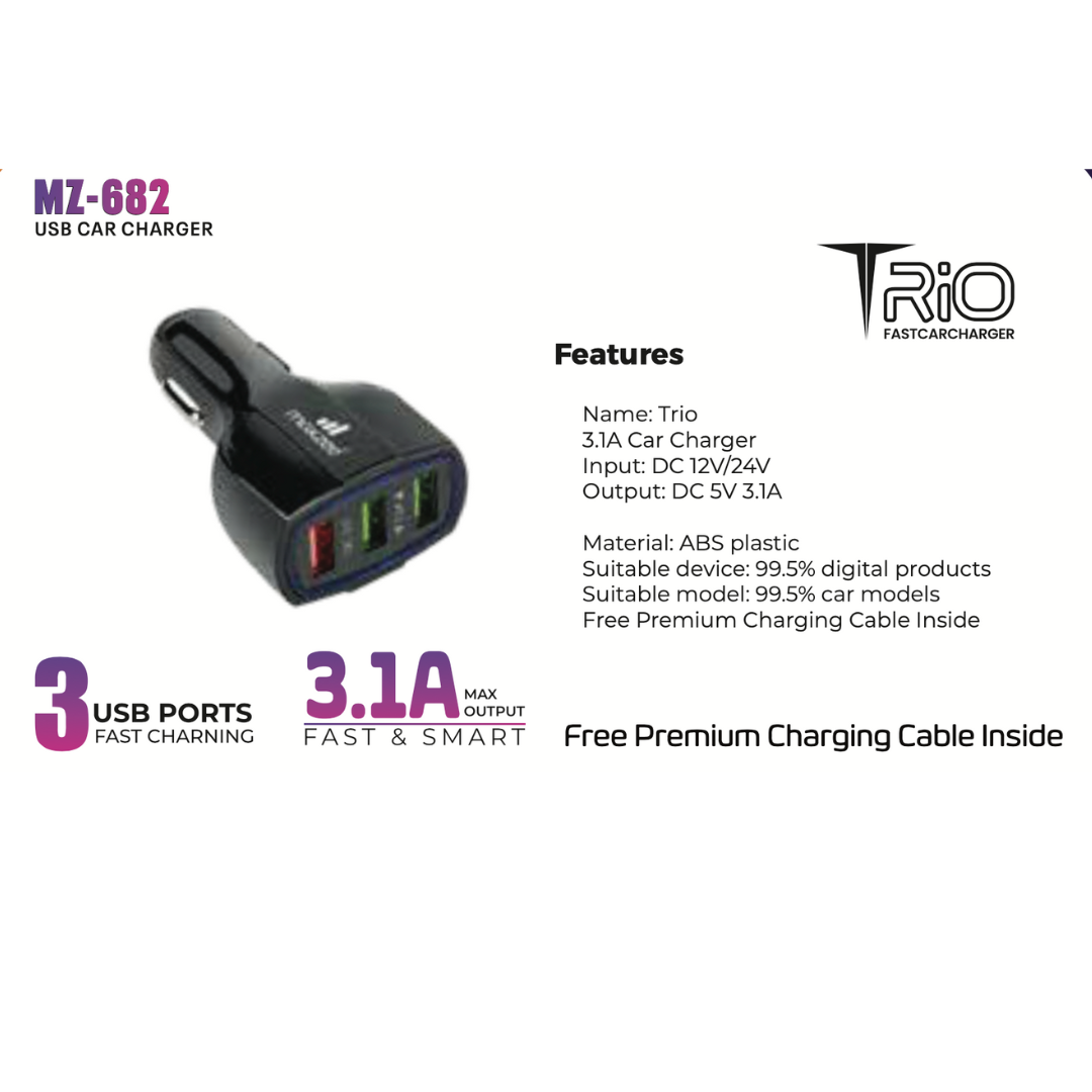 Makzee Triple USB car charger 3.1A