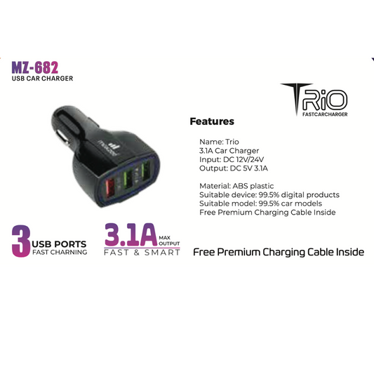 Makzee Triple USB car charger 3.1A