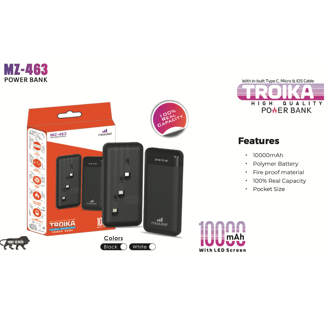 Makzee 10000mAh Powerbank with built in cables