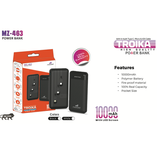 Makzee 10000mAh Powerbank with built in cables