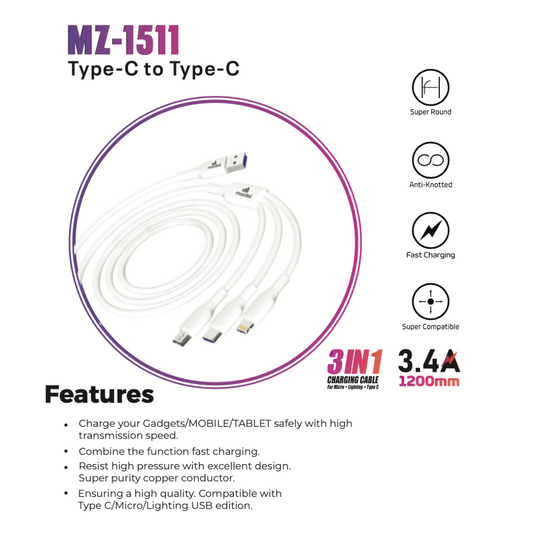 Makzee 3 in 1 cable 3.4A