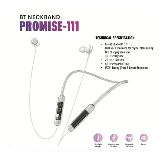 Makzee Promise-11 Transparent neckband with Magnetic Earbuds and Dual Mic