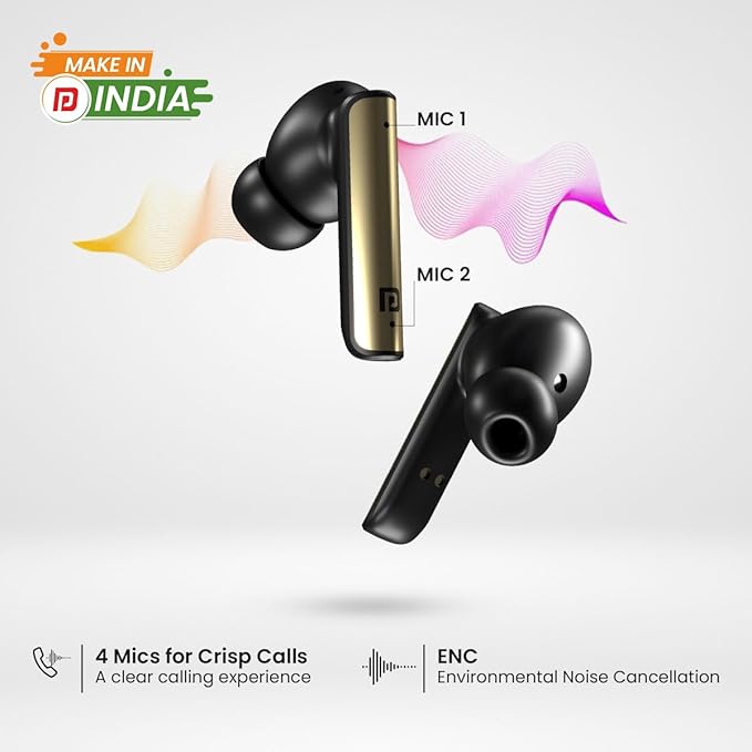 Portronics Harmonics Twins S7 True Wireless in Ear Earbuds with 35Hrs Playtime, Auto ENC, Quad Mic,Touch Control
