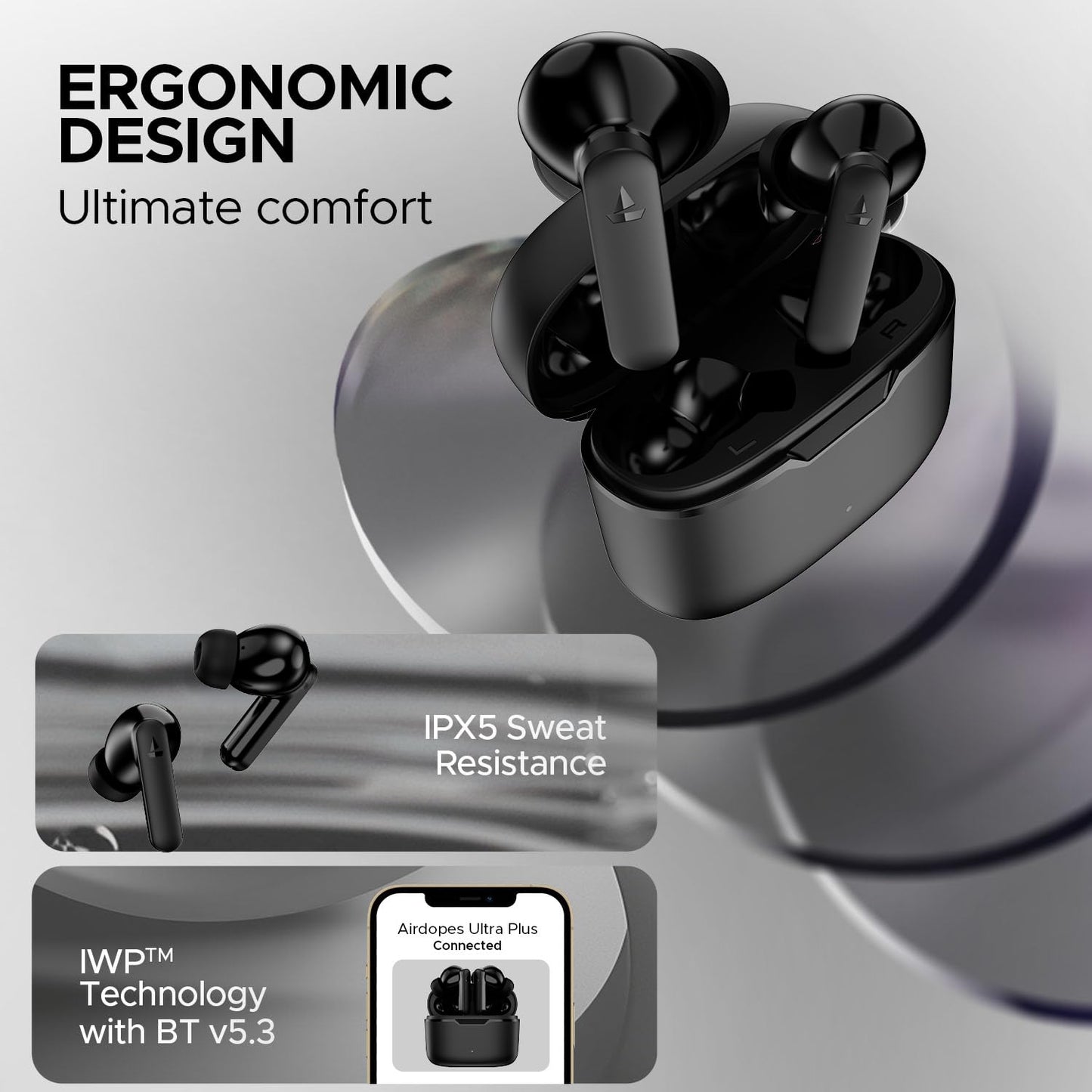 Boat Airdopes Ultra Plus TWS with 50 HRS Playback, 4-MIC ENx Technology,ASAP Charging