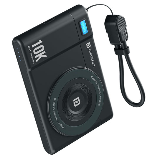 Portronics PowerShutter Air 10K 10000mAh 15W Wireless Magnetic Fast Charging Powerbank, In Built Type Cable,22.5W Type C PD Output