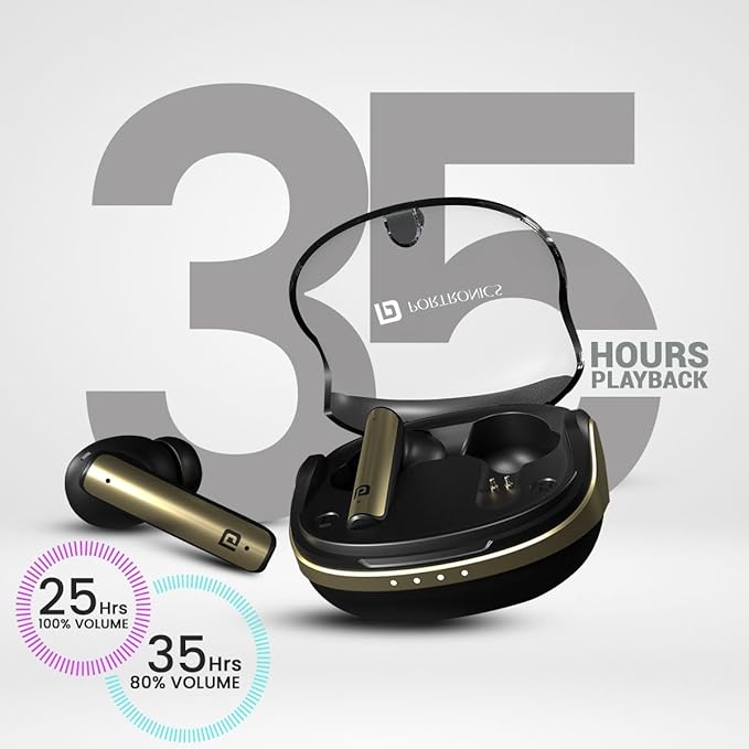 Portronics Harmonics Twins S7 True Wireless in Ear Earbuds with 35Hrs Playtime, Auto ENC, Quad Mic,Touch Control