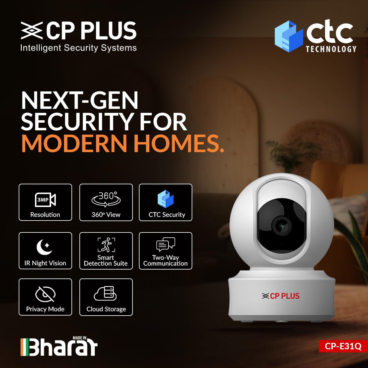 CP PLUS 3MP  CCTV Home Security Camera | 360° View | Motion Tracking | 2-Way Talk | CP-E31Q