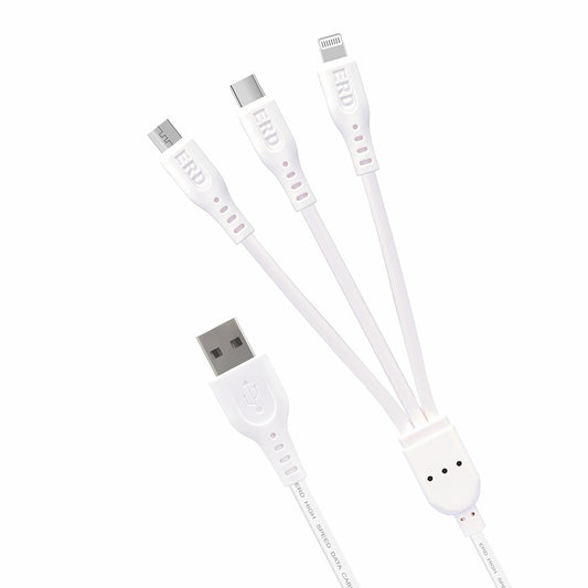 ERD UC 281 Multi 3IN1 Charging 1m Long Data Cable, Fast Charging USB-A to Micro USB, Type-C & Lightning Cable