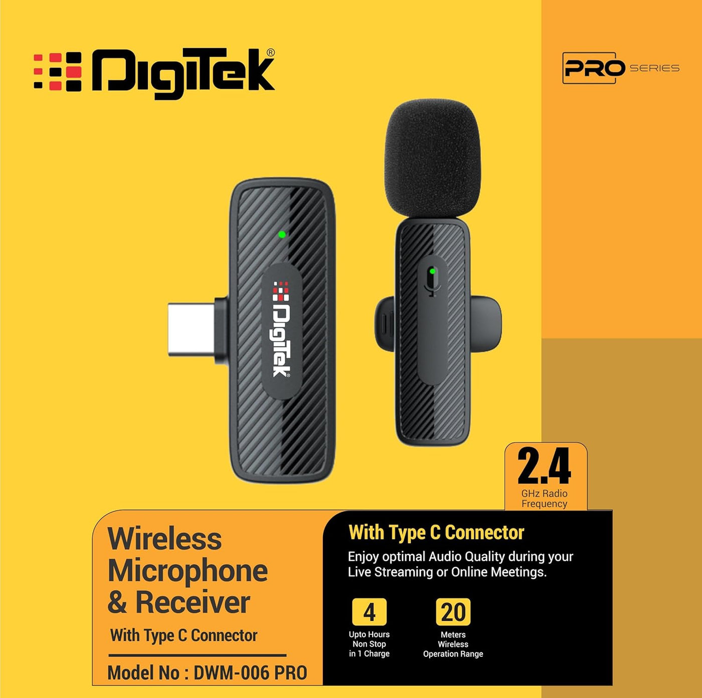 Digitek (DWM-006 PRO) Wireless Mic & Receiver with Type-C Connector