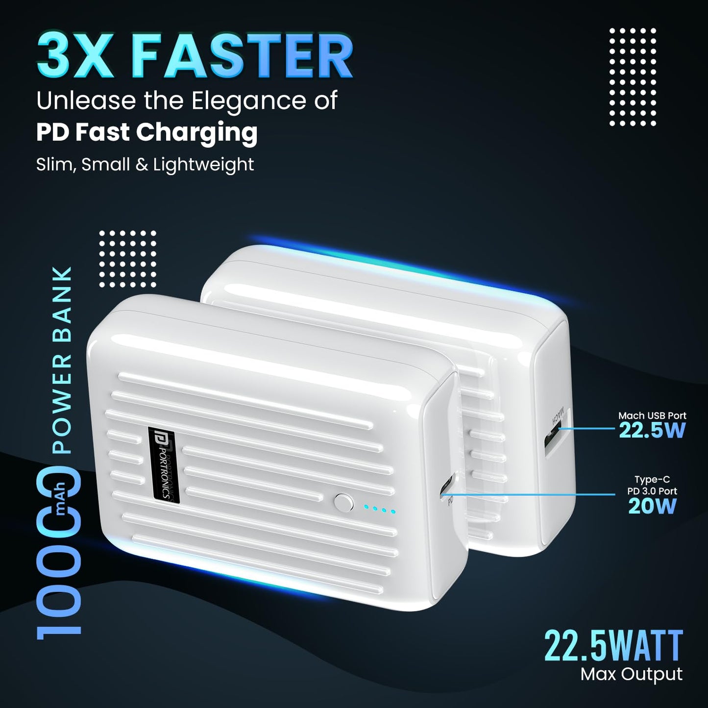 Portronics Zapcell 10k 10000mAh 22.5W Pocket Size Nano Powerbank