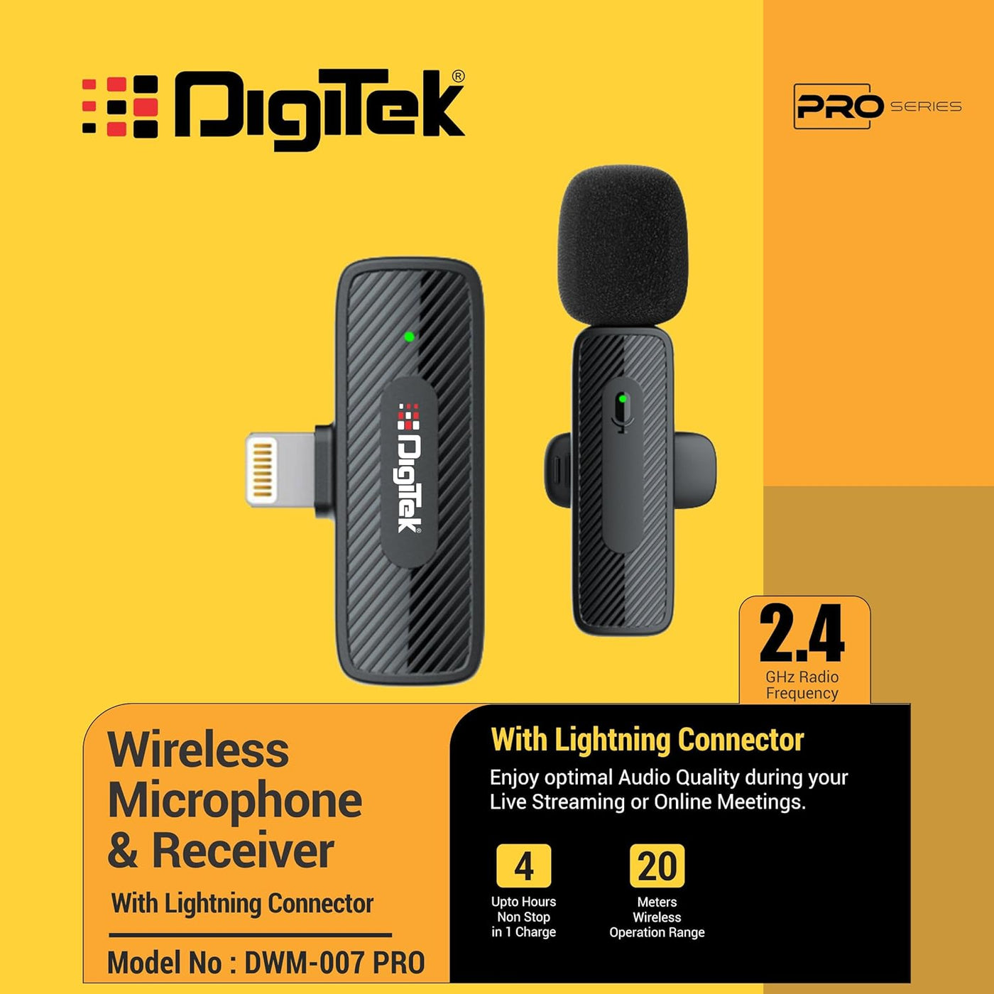 Digitek (DWM-007 PRO) Wireless Microphone & Receiver with Lightning Connector