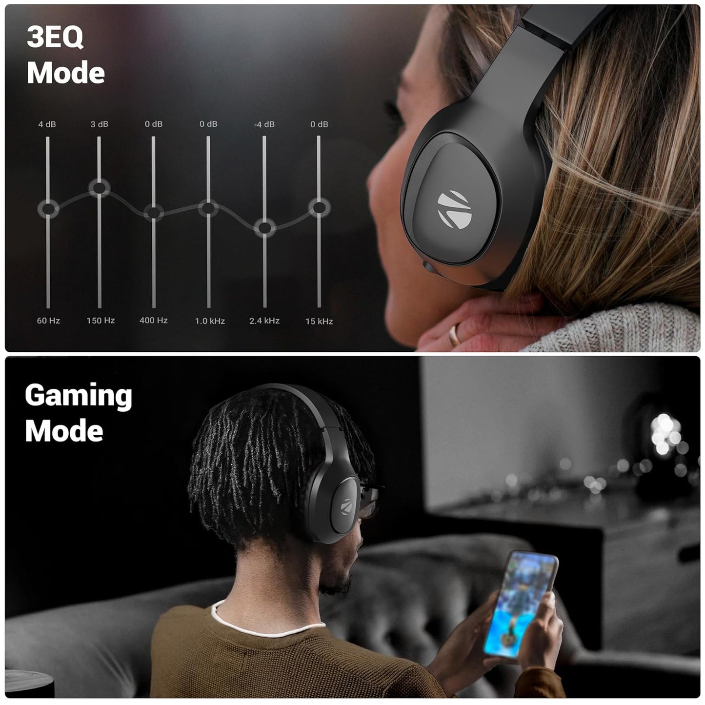 ZEBRONICS Thunder NEO, Wireless Headphone,60 Hours Backup, Gaming Mode, Dual Pairing