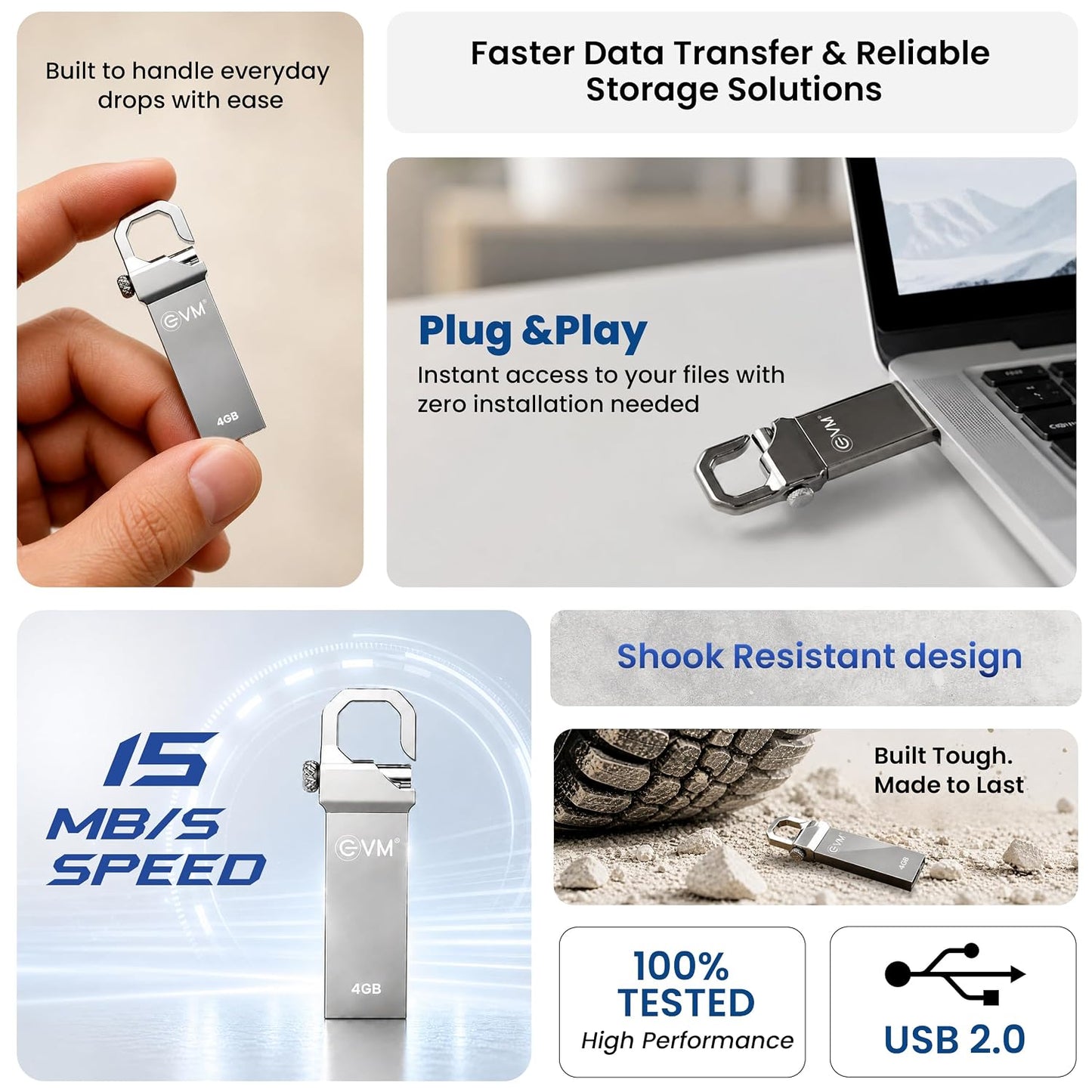 EVM EnStore USB 2.0  Metal Flash Drive | 15MB/s Read|Metal Body |10 year warranty