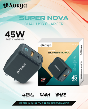 Aarya SuperNova USB + PD 45W Dual USB Charger (Dock Only)