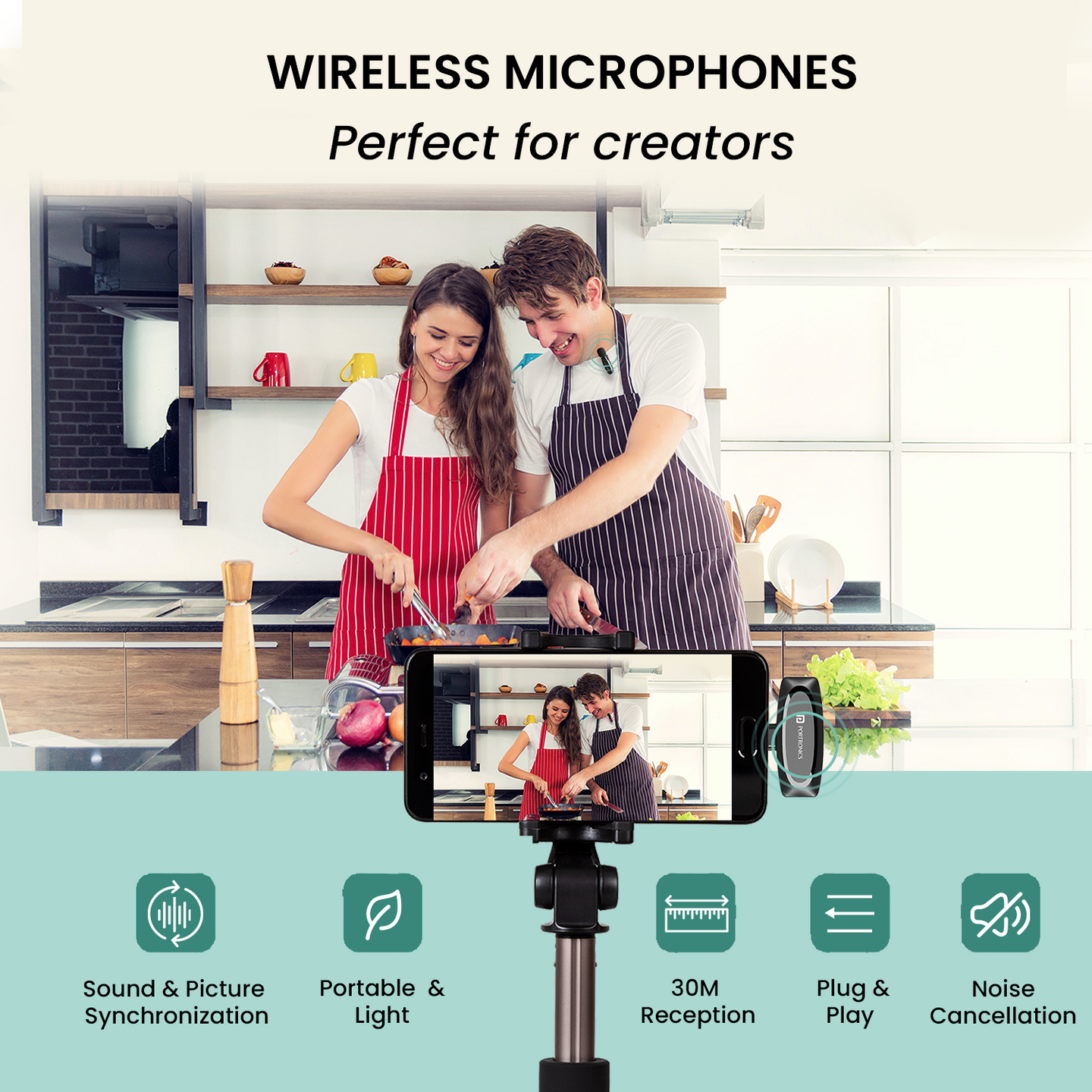 Portronics Dash 7 Omnidirectional Type C Wireless Mic,Noise Cancellation, Plug & Play, Lapel Wireless Mic