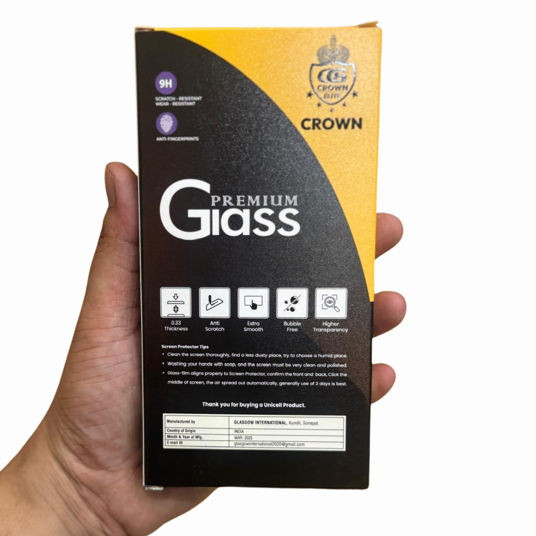 Crown Premium 0.33mm HD Glass-Pack of 10 @7.99 Rs/pc