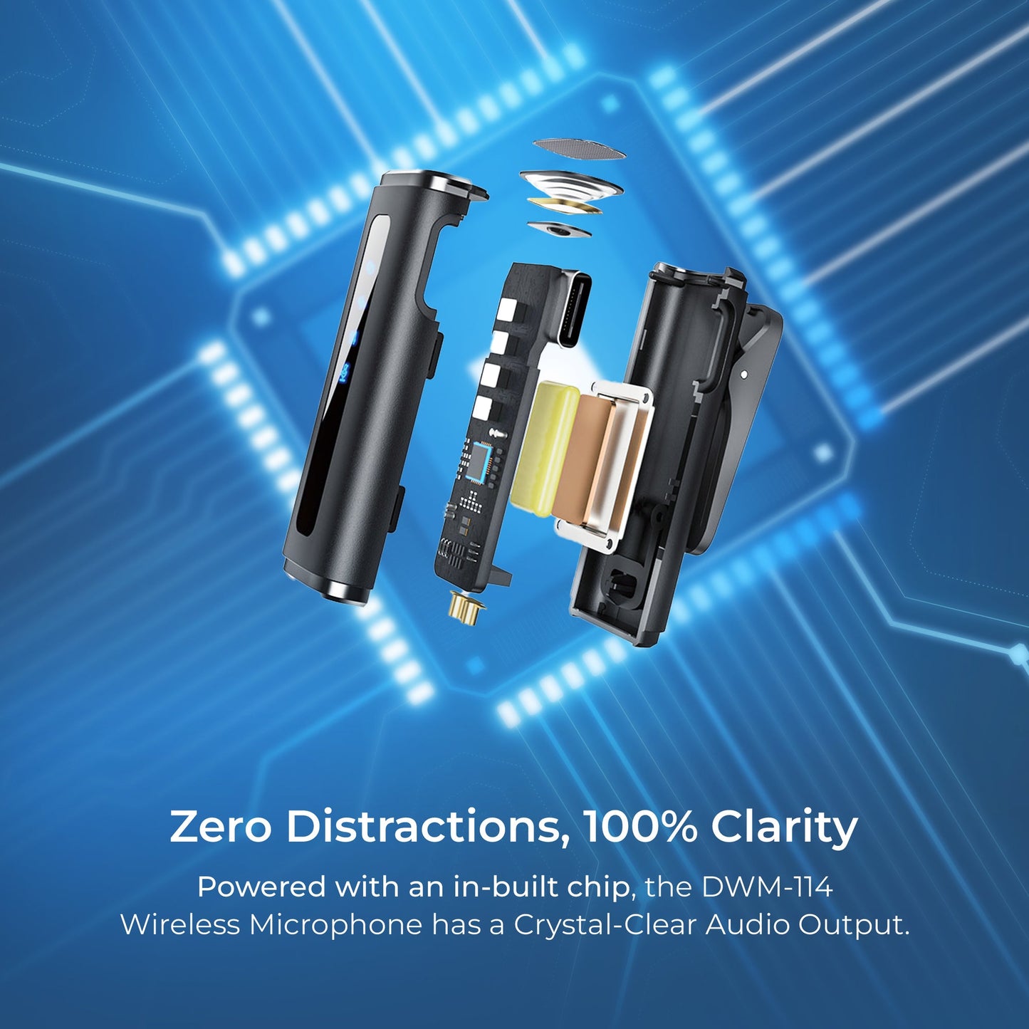 Digitek (DWM-114) 2-in-1 Wireless Microphone, 2.4GHz, 6.6Hr Battery, Noise Reduction