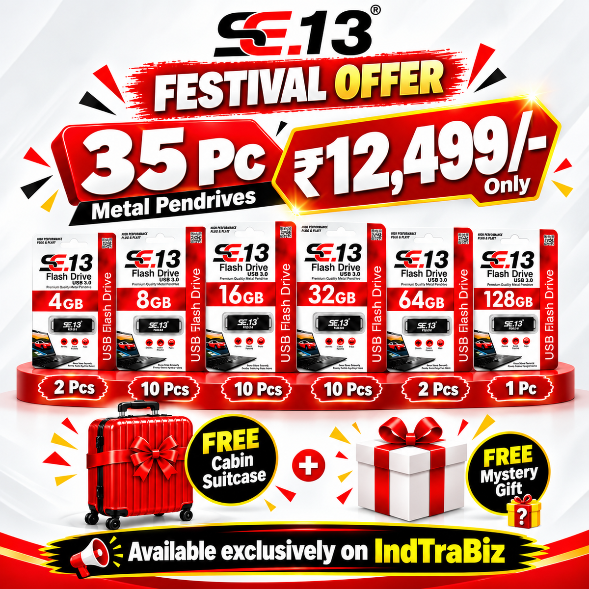Deal-Se.13 35Pc Metal pendrives @Rs.12499 with Free Cabin suitcase and mystery gift