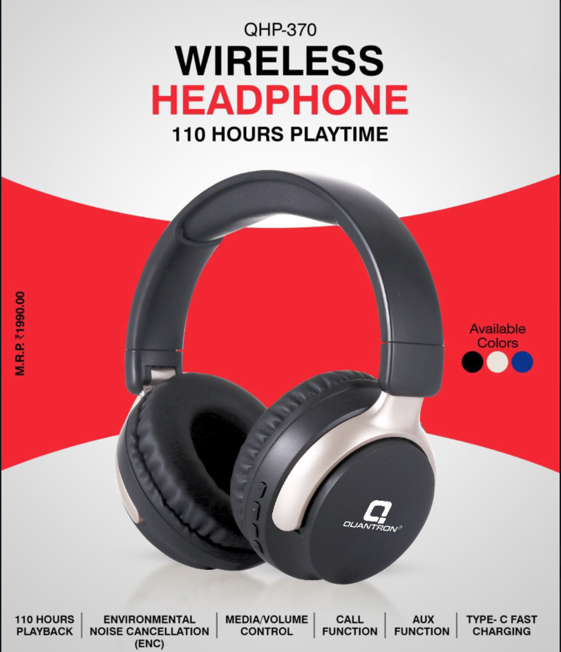 Quantron Bluetooth Headphone-110 hr playback