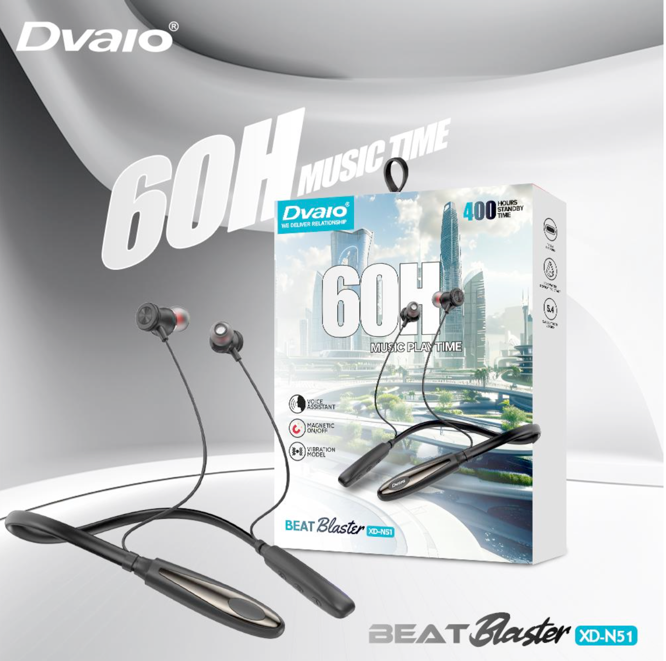 Dvaio N-51 Neckband with Vibration,Magnetic switch off & 60hr playtime