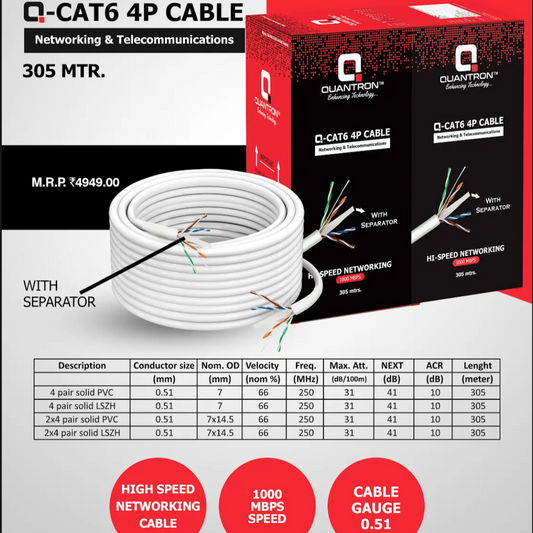 Quantron CAT6 305M 4 Pair UTP Cable (Unshielded Twisted Pair)