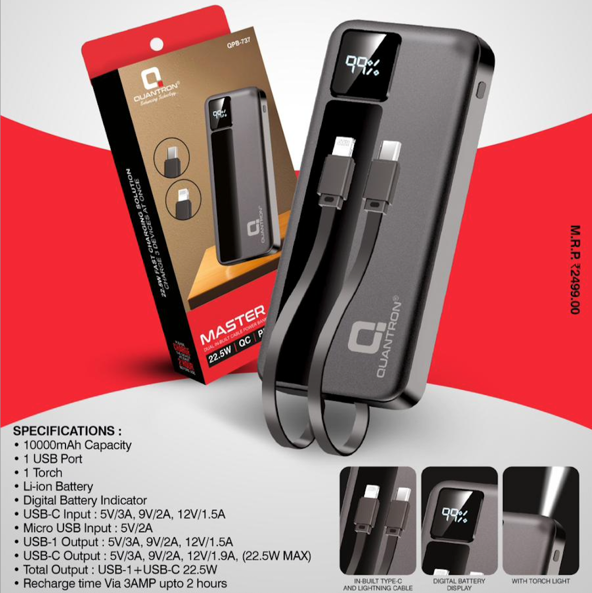 Quantron 22.5W QC+PD 10k mAh Powerbank