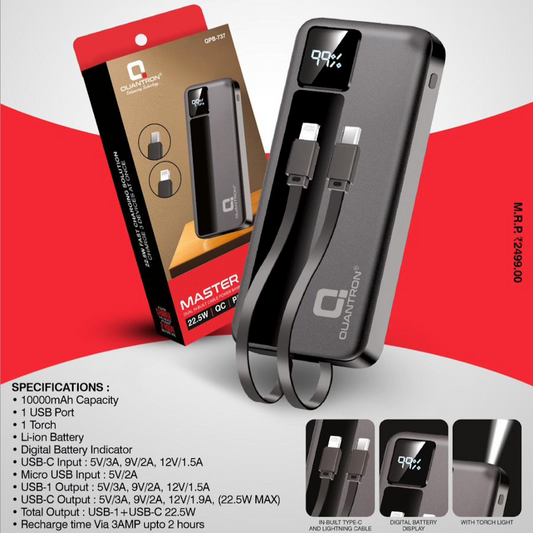 Quantron 22.5W QC+PD 10k mAh Powerbank