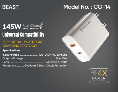 VISMAC BEAST 145W ALL IN ONE FAST CHARGER (Dual Port)