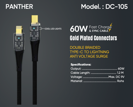 PANTHER 60W C TO IPH GOLD PLATED CABLE