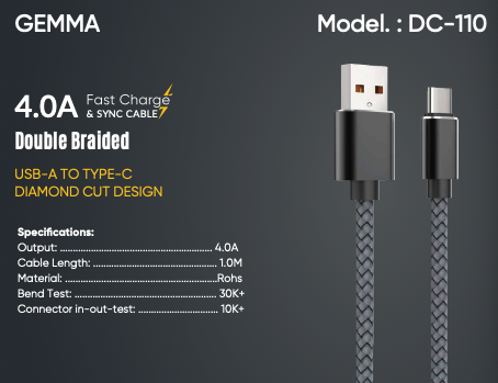 VISMAC GEMMA 4.0A BRAIDED DATA CABLE A TO C