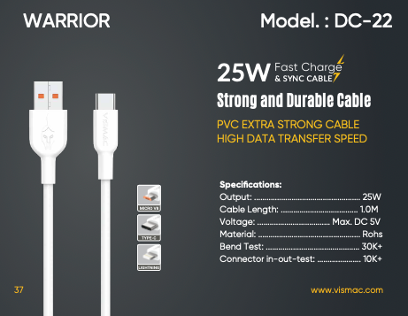 VISMAC WARRIOR 35W TYPE-C DATA CABLE