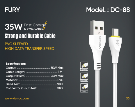 VISMAC FURY 25W MICRO DATA CABLE