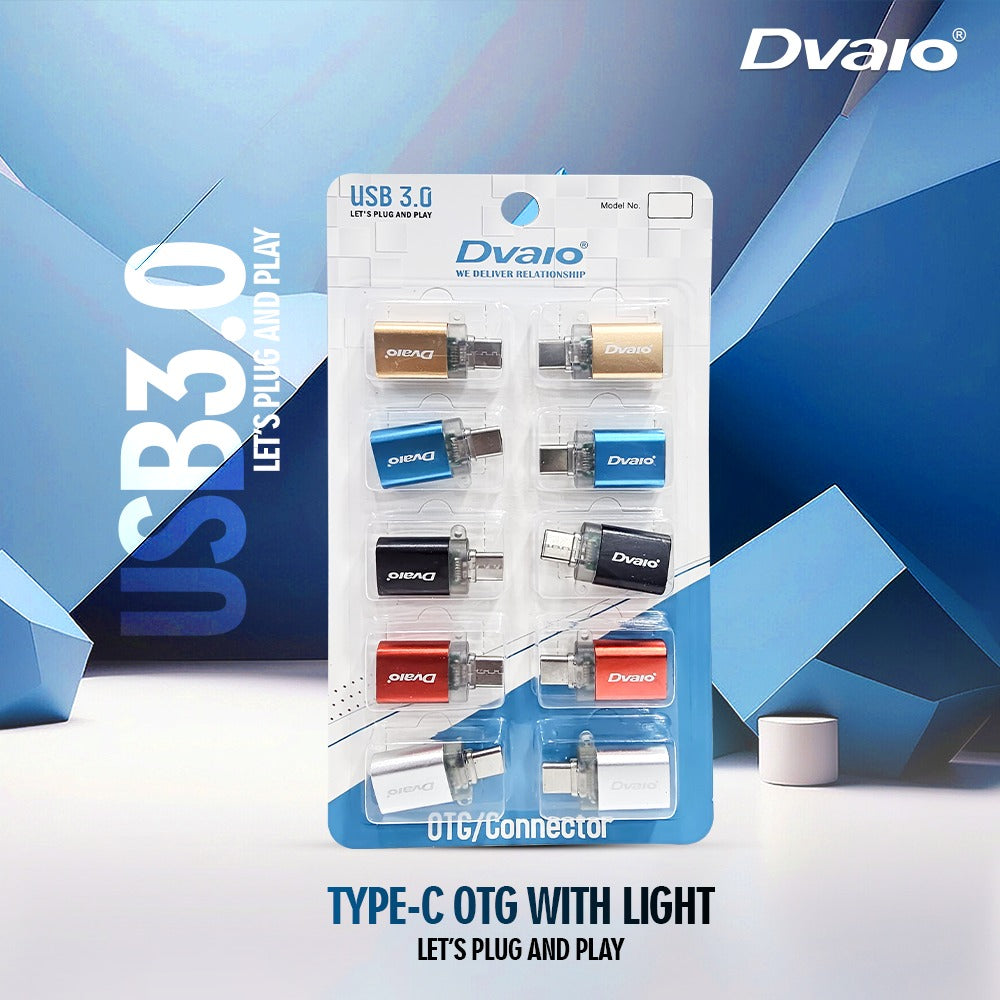 Dvaio Metal Type-C OTG with LED (Pack of 10 18Rs Per Piece)
