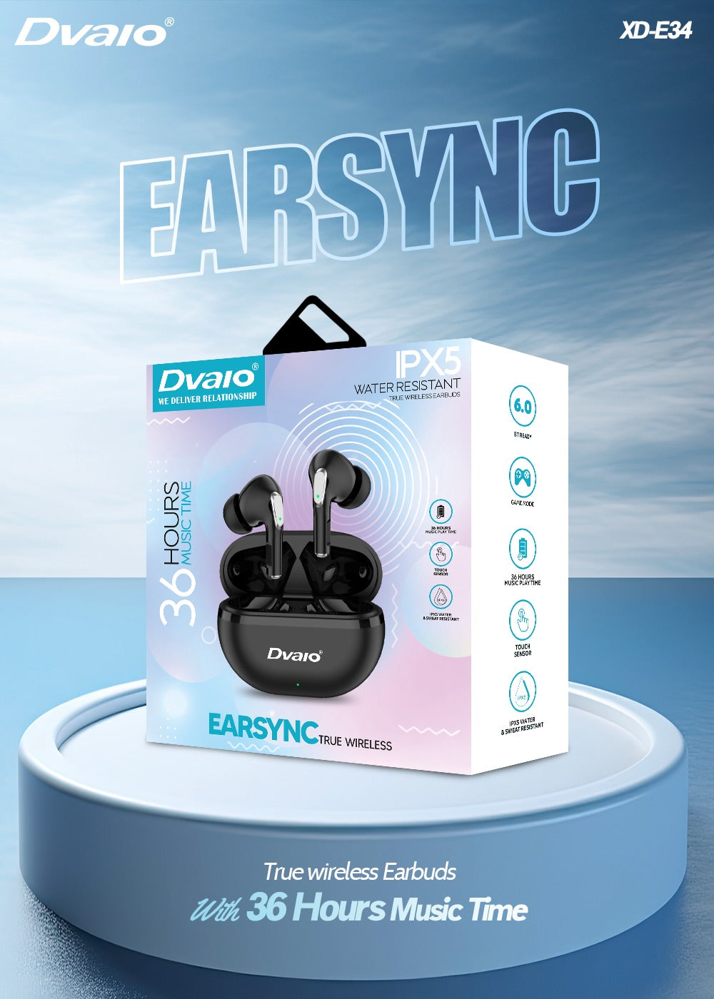 Dvaio XD-E34 EarSync IPX5 Water Resistant TWS