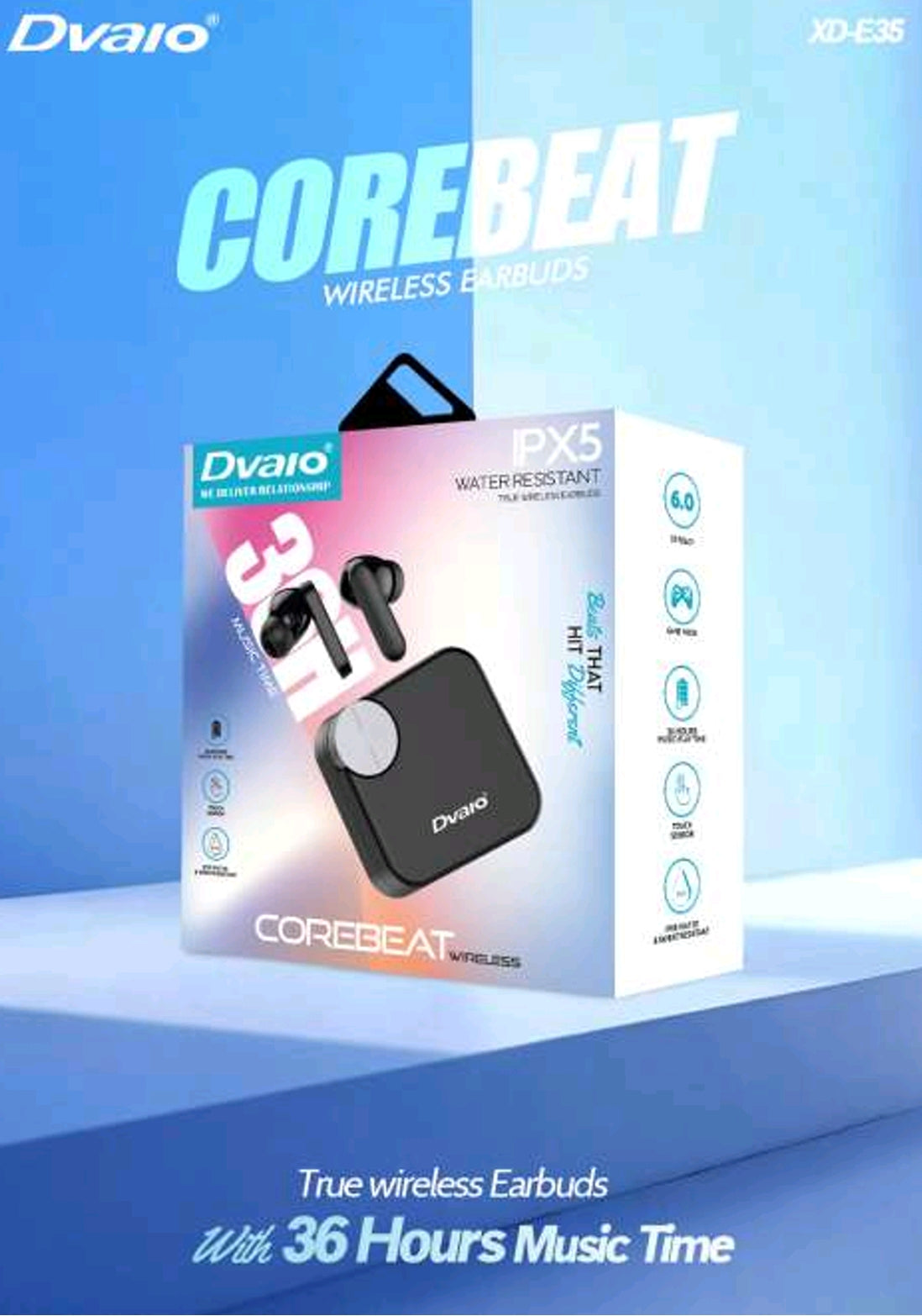Dvaio XD-E35 CoreBeat IPX5 Water Resistant TWS Black