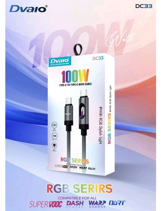 Dvaio 100W C to C SuperVooc Data Cable (Stylish RGB Light) Braided Series DC33