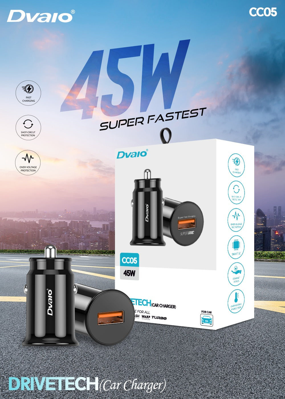 Dvaio 45W Car charger with USB output (Superfast charger)