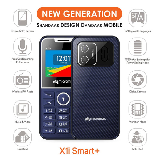 Micromax All-New X1i Smart Plus Dual Sim Keypad Phone | Big 2.4" Display | Big Battery 1750 mAh |Type C USB Port | Bright Torch| Wireless FM | Auto Call Recording