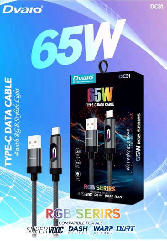Dvaio DC-31 SuperVooc 65W Type-C Cable (Stylish RGB Light)