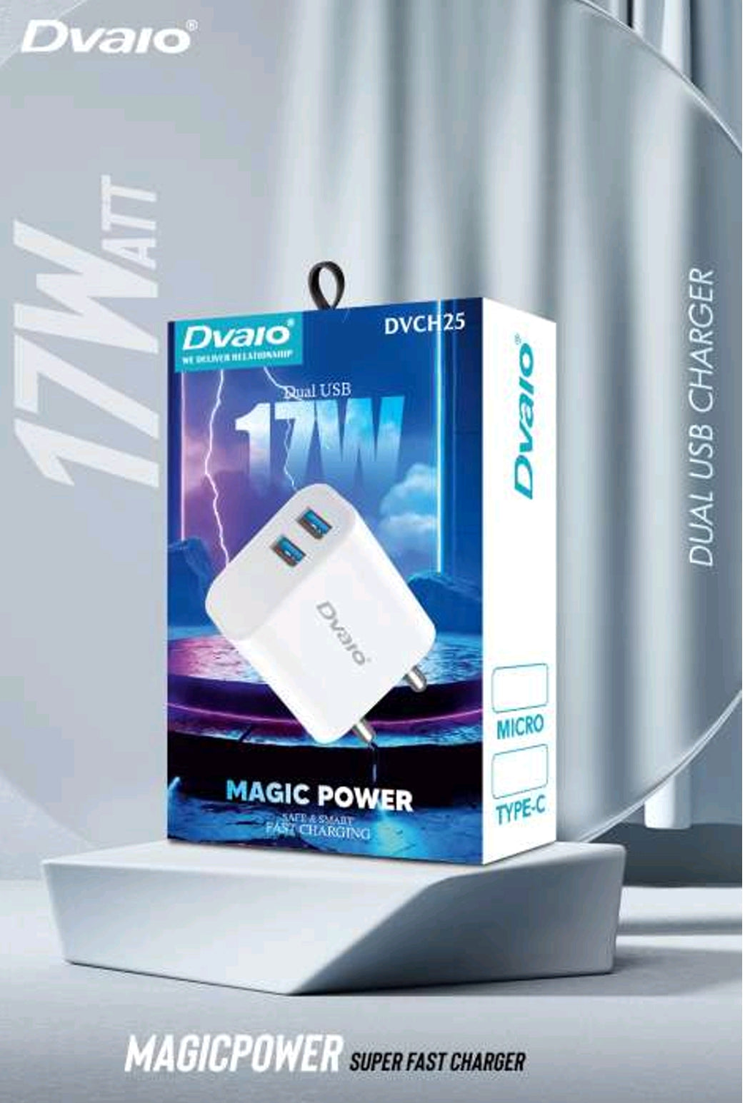 Dvaio 15W Dual USB charger-Type-C Cable-1 Year warranty