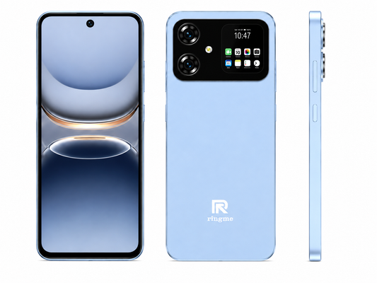 Ringme D2 Pro Light Blue | Dual Display | 6.56" Front Display | 2" Back Display | 4500 mAh Battery | 13MP Back Camera & 5MP Front Camera
